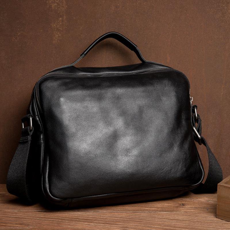 11 inch Leather Messenger Bag in Black