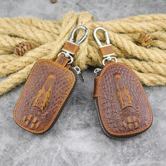 Brown Leather Men's Car Key and Oval Wallet Zipper Car Key Case Car Holder For Men - iwalletsmen