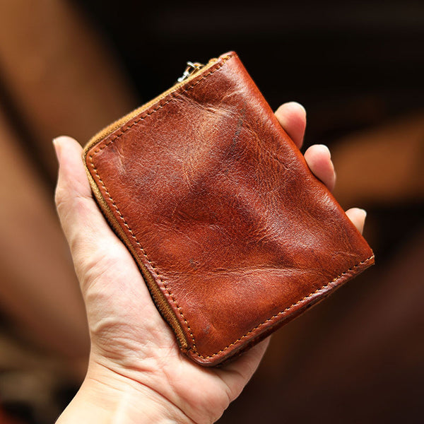 wallet mens zip around Cool Brown Leather Mens billfold Wallet Bifold SMall Wallet Black Front Pocket Wallet For Men - iwalletsmen