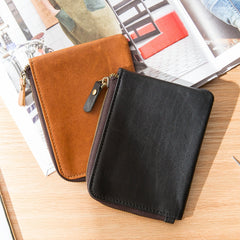 Black Soft Leather Mens Small Wallet Brown Coin Wallet Front Pocket Wallet billfold Wallet for Men - iwalletsmen