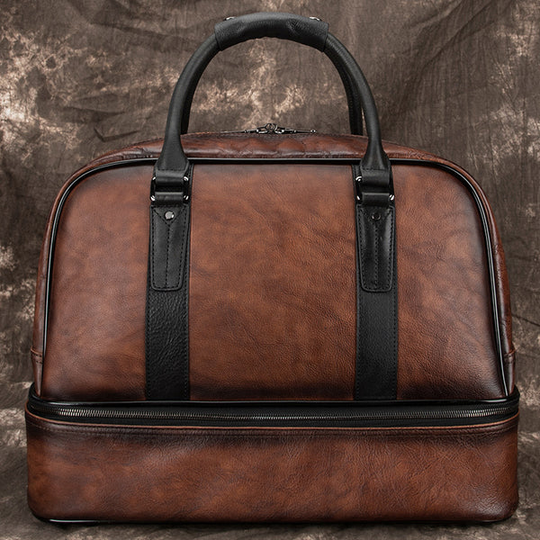 Casual Brown Leather Men Business Weekender Bags Handbag With Shoes Storage Travel Bags Overnight Bags For Men - iwalletsmen