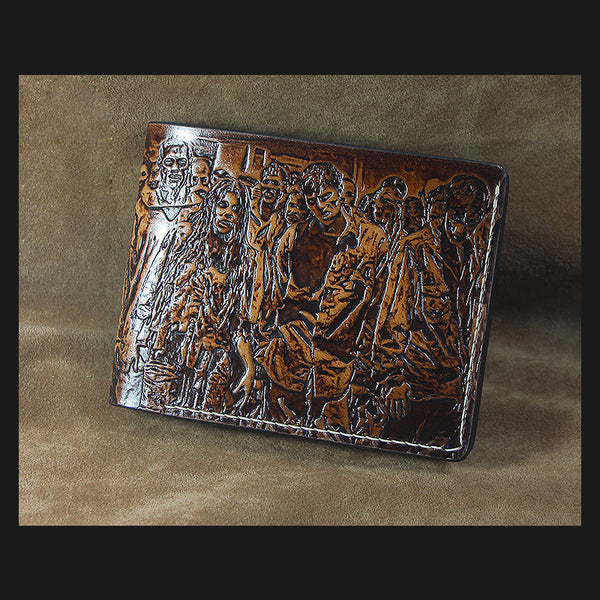 Handmade Leather Tooled TheWalkingDead Mens billfold Wallet Cool Leather Wallet Slim Wallet for Men