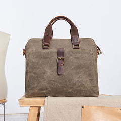 Mens Gray Canvas Briefcase Handbag Work Bag Business Bag for Men - iwalletsmen