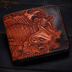 Handmade Leather Carp Tooled Mens billfold Wallet Cool Leather Wallet Slim Wallet for Men