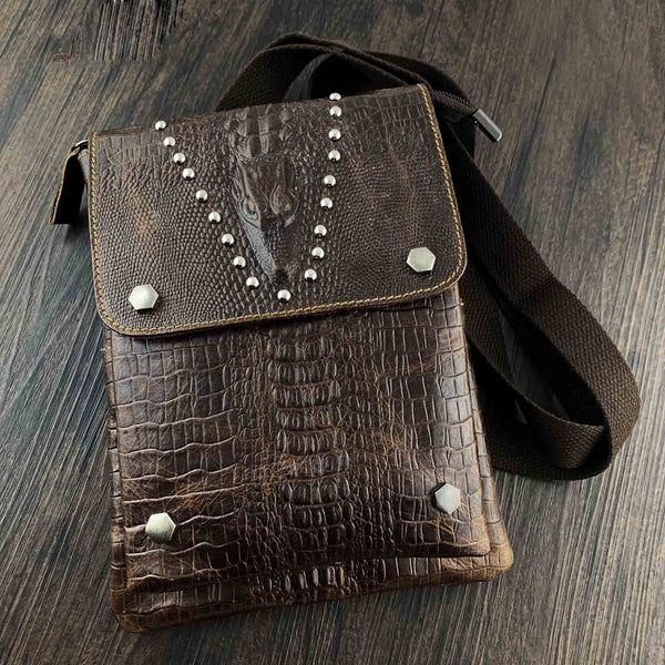 BADASS BROWN LEATHER MENS SMALL VERTICAL SHOULDER BAG SIDE BAG COURIER BAG MESSENGER BAG FOR MEN - iwalletsmen