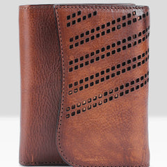 Handmade Mens Cool billfold Leather Wallet Men Small Zipper Wallets Trifold for Men