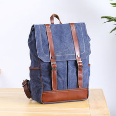 Denim Blue Waxed Canvas Mens Large 14'' Laptop Backpack College Backpack Hiking Backpack for Men - iwalletsmen