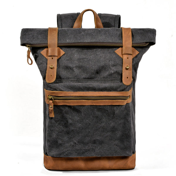 Waxed Canvas Leather Mens 15'' Hiking Green Backpack Black Computer Backpack Travel Backpack for Men - iwalletsmen