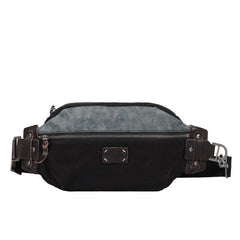 Casual Black Canvas Leather Fanny Pack Men's Chest Bag Hip Bag Waist Bags For Men - iwalletsmen