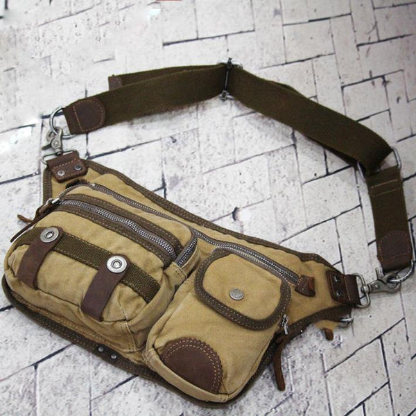 Canvas Mens Chest Bag Khaki Waist Bag Black Canvas Fanny Pack For Men - iwalletsmen