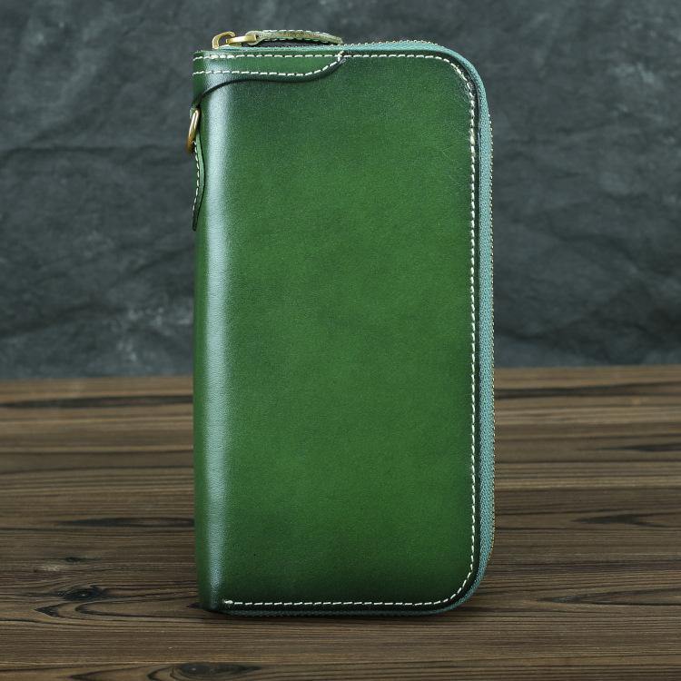Green Mens Leather Cards Long Wallets Lot of Cards Black Zipper Long Wallet Cards Wallet for Men - iwalletsmen