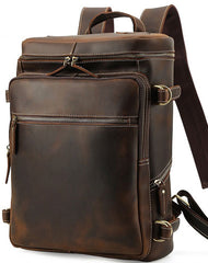 Cool Leather Vintage Dark Brown Mens 16inch Laptop Backpacks Vintage School Backpack Travel Backpack Bags for Men - iwalletsmen