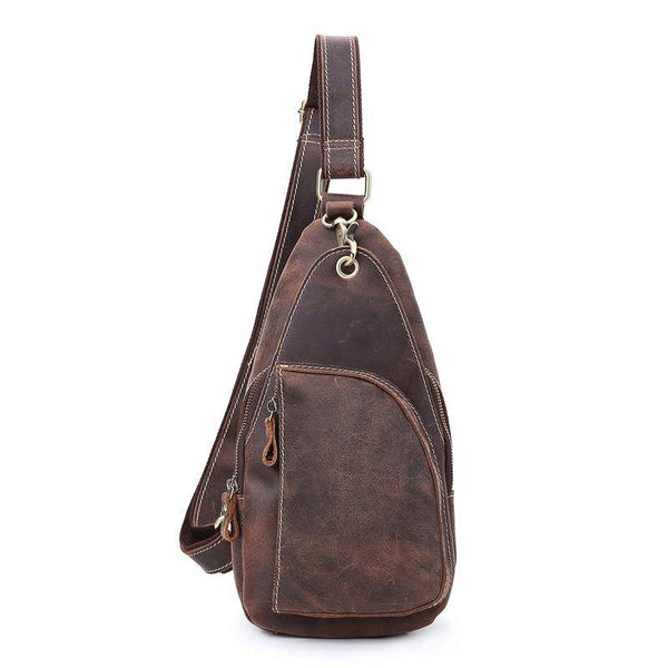 Vintage Brown Leather Sling Backpack Men's Sling Bag Chest Bags One shoulder Backpack For Men - iwalletsmen