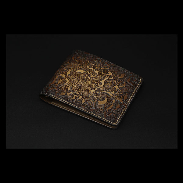 Handmade Leather Tooled Henna Floral Mens billfold Wallet Cool Leather Wallet Slim Wallet for Men