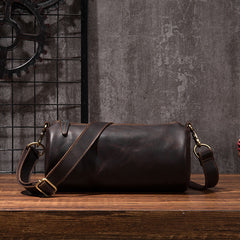 Cool Leather Mens Barrel Side Bag Bucket Shoulder Bag Messenger Bag for Men - iwalletsmen
