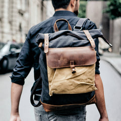 Cool Canvas Leather Mens Large Waterproof Green Backpack Travel Backpack Black Computer Backpack for Men - iwalletsmen