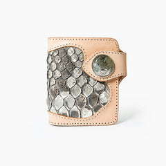 Beige Handmade Leather Mens Snakeskin billfold Biker Wallet Bifold SMall Wallet For Men - iwalletsmen