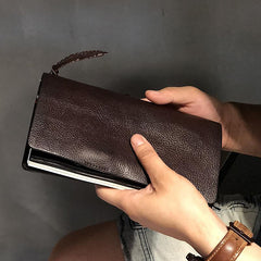 Fashion Leather Black Mens Travel Wallet Notebook Bifold Long Wallet Passport Wallet for Men - iwalletsmen