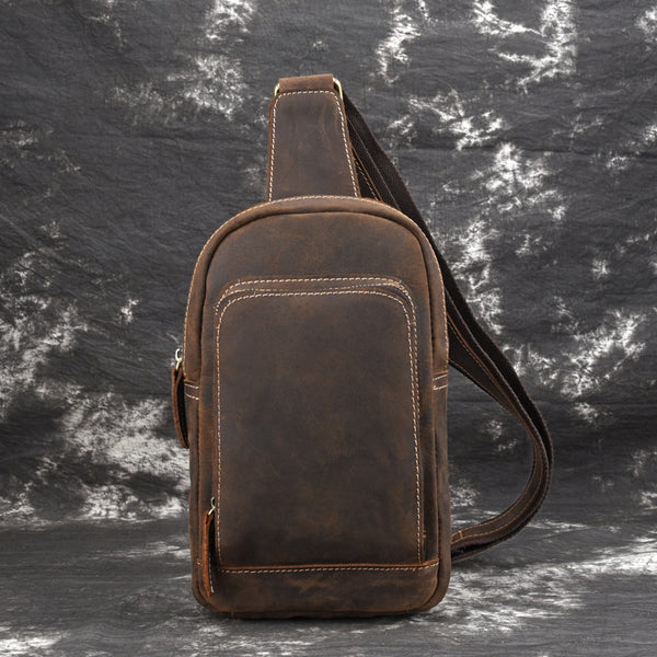 Brown Leather Men's Brown Sling Bag Sling Pack Chest Bag One Shoulder Backpack For Men - iwalletsmen