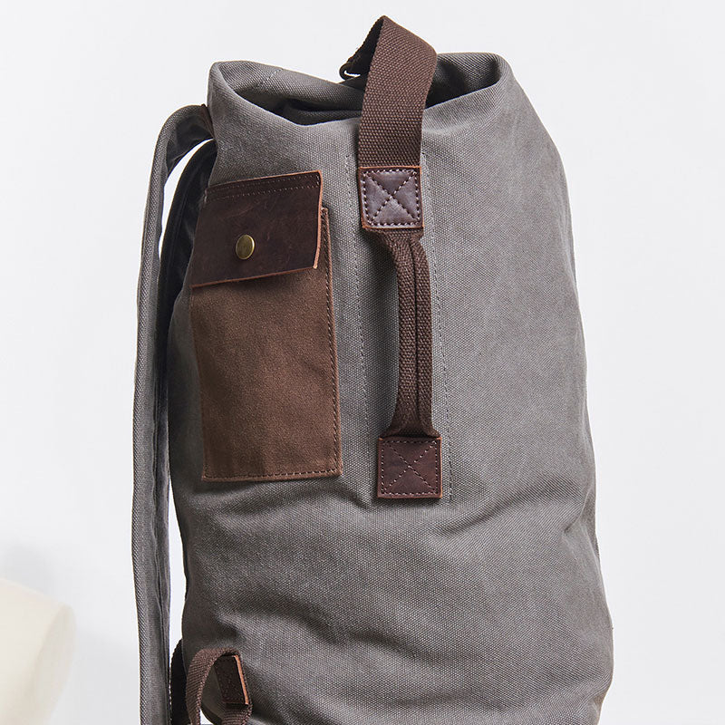 aussie backpack canvas and leather travel pack Cool Canvas Leather Mens Bucket Backpack Canvas Travel Bag Canvas Barr – iwalletsmen