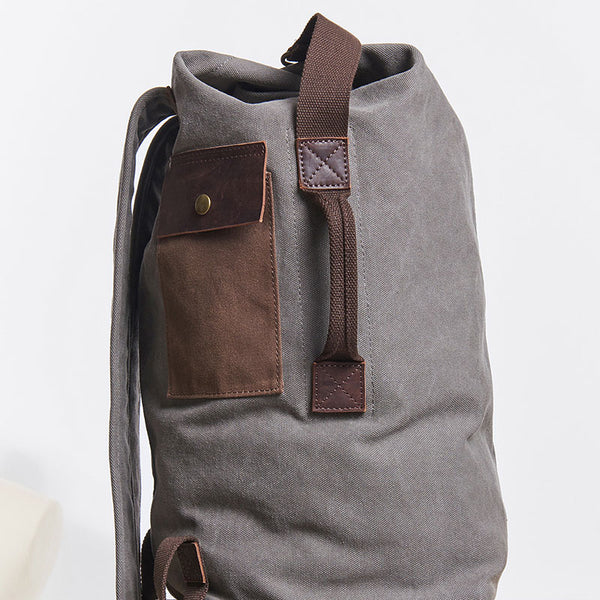 Cool Canvas Leather Mens Bucket Backpack Canvas Travel Bag Canvas Barrel Bag for Men - iwalletsmen