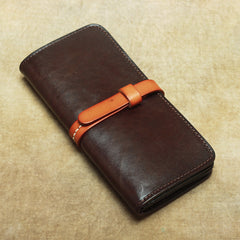 Vintage Leather Men's Bifold Long Wallet Black Brown Blue Long Wallet For Men - iwalletsmen