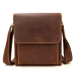 Genuine Leather Mens Messenger Bag Vertical iPad Shoulder Bag For Men