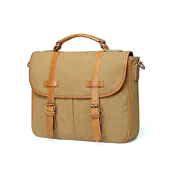 Khaki Canvas Leather Mens Casual Briefcase Shoulder Bag Messenger Bags Casual Courier Bags for Men - iwalletsmen