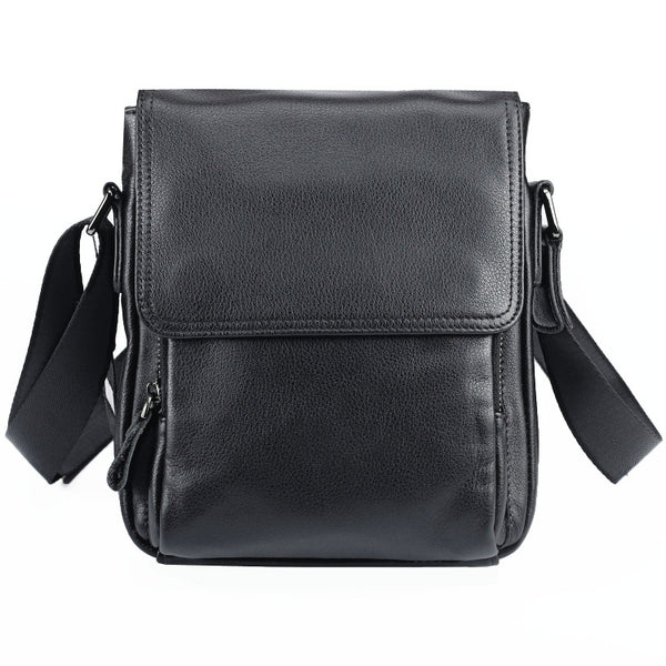 BADASS Black LEATHER MENS Small VERTICAL SHOULDER BAG SIDE BAG COURIER BAG MESSENGER BAG FOR MEN - iwalletsmen