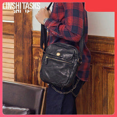 Black Cool Leather Mens Small Vertical Side Bag Messenger Bags Brown Casual Bicycle Bags for Men - iwalletsmen