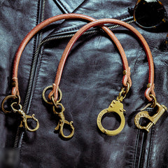 Cool Men's Leather Gold Brass Hook Key Chain Pants Chain Biker Wallet Chain For Men - iwalletsmen