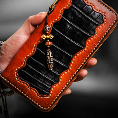Handmade Leather Mens Chain Biker Wallet Cool Leather Wallet Long Clutch Wallets for Men