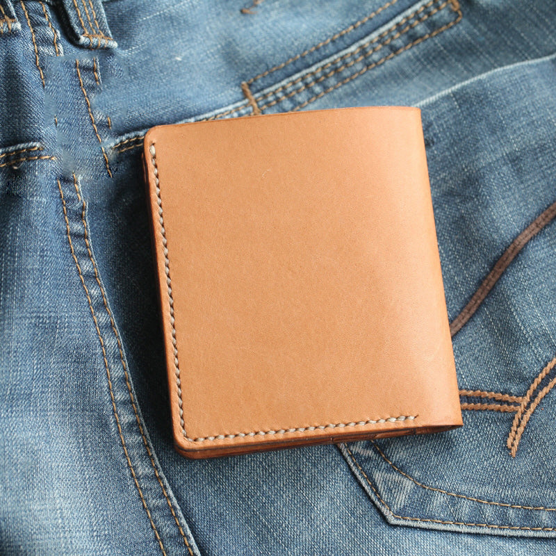 Cool Beige Leather Mens Vertical Small Wallet billfold Wallet Bifold Slim Wallet For Men - iwalletsmen