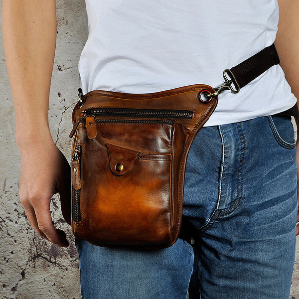Cool Leather Biker Drop Leg Bag Mens Belt Pouch Waist Bag Shoulder Bag for Men - iwalletsmen