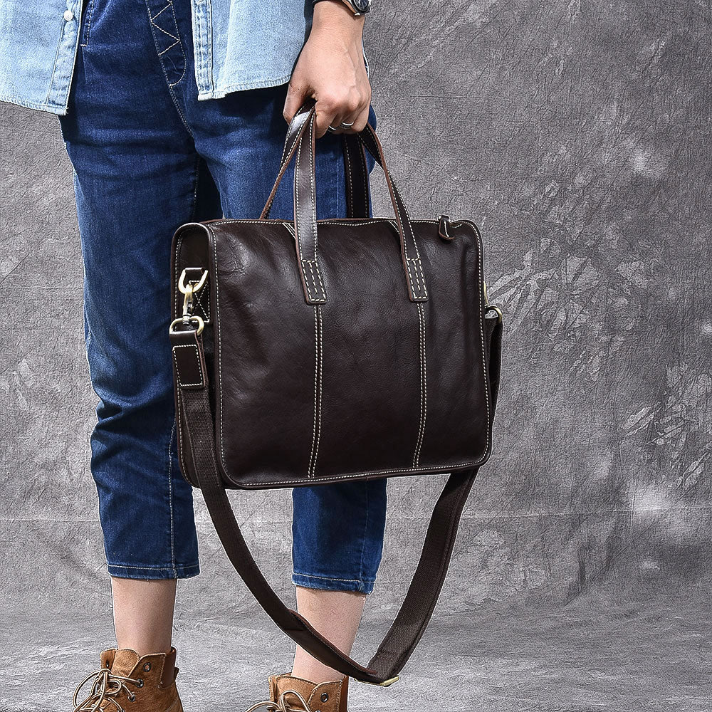 Handmade Leather Mens 13" Black Laptop Briefcase Business Brown Briefcase For Men - iwalletsmen