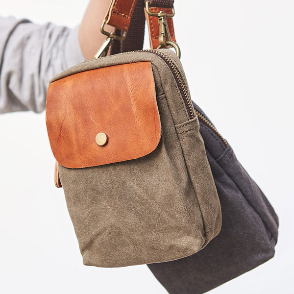 Canvas Leather Mens Belt Pouch Waist Bag Small Side Bag for Men - iwalletsmen