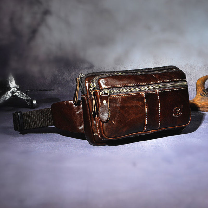 Cool Leather Mens Fanny Pack Waist Bag Hip Pack Belt Bag Bumbag for Men - iwalletsmen