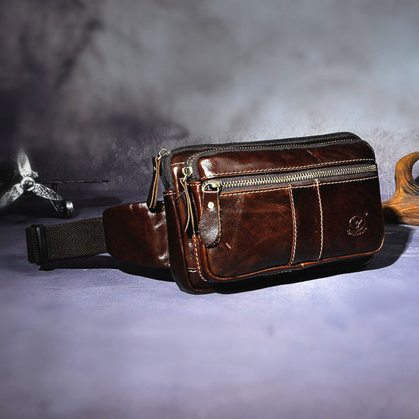 Cool Leather Mens Fanny Pack Waist Bag Hip Pack Belt Bag Bumbag for Men - iwalletsmen