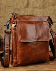 Cool Leather Mens Small Brown Messenger Bag Vintage Shoulder Bags For Men - iwalletsmen