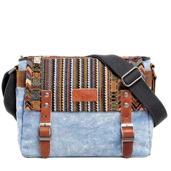 Cool Retro Waxed Canvas Leather Mens Womens Ethnic Shoulder Bag 13'' Side Bag Messenger Bag Postman Bag For Men - iwalletsmen