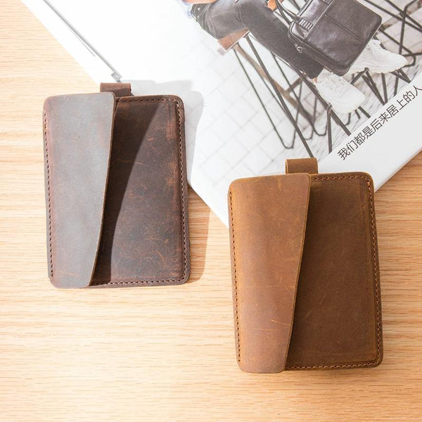 Brown Cool Leather Mens Card Holder Thin Front Pocket Wallet Vintage Slim Card Wallet for Men - iwalletsmen