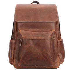 Cool Brown Leather Mens Travel Backpack Work 14'' School Backpack Work Backpack For Men - iwalletsmen