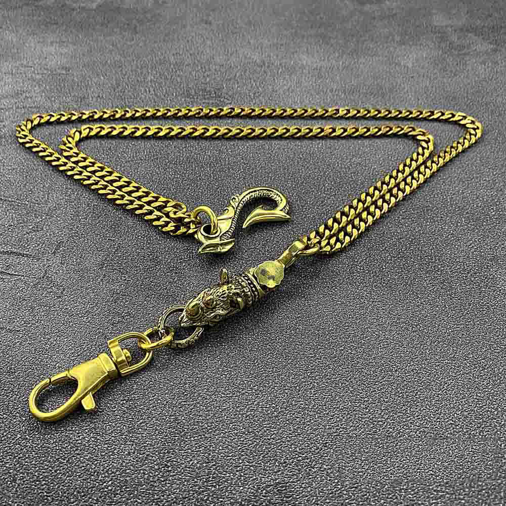 Fashion Brass 19" Mens Rhinoceros Dragon Hook Key Chain Pants Chain Wallet Chain Motorcycle Wallet Chain for Men - iwalletsmen