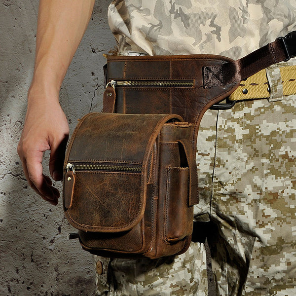 Cool Biker Mens Leather Drop Leg Bag Side Bag Belt Pouch Waist Bag Shoulder Bag for Men - iwalletsmen