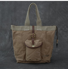 Washed Canvas Leather Mens 15'' Army Green Tote Bag Handbag Tote Bag Light Coffee Shoulder Bag Tote Purse For Men - iwalletsmen