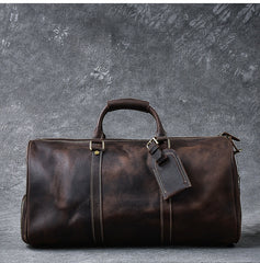 Retro Brown Leather Men's Business Overnight Bag Large Travel Bag Coffee Duffel Bag Weekender Bag For Men - iwalletsmen