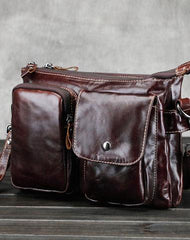 Leather Mens Coffee Cool Small Messenger Bag Vintage Shoulder Bags For Men - iwalletsmen