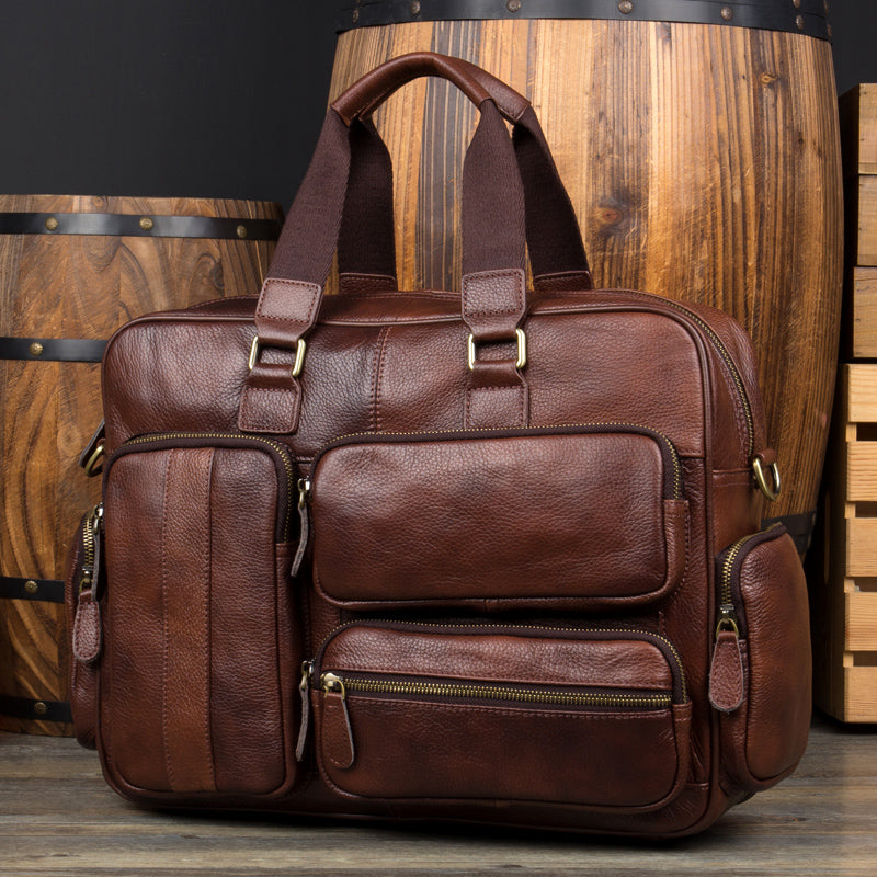 Cool Brown Leather 16 inches Travel Briefcase Side Bag Travel