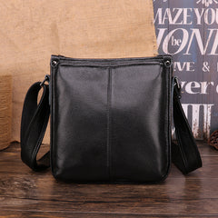 Casual Fashion Black Leather Men's Side Bag Courier Bag Black Vertical Messenger Bag For Men - iwalletsmen