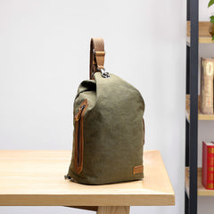 Canvas Leather Mens White Chest Bag One Shoulder Backpack Green Sling Bag for Men - iwalletsmen